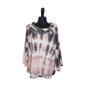 Entro Tie Dye Top Cowl Neckline Bell Sleeves Trapeze Style Gray Pink Size M
